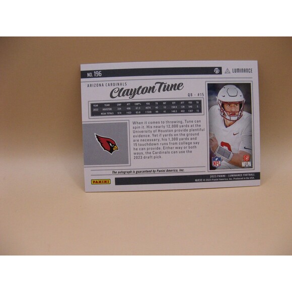 2023 PANINI LUMINANCE #196 CLAYTON TUNE RC ARIZONA CARDINALS HOUSTON AUTO /350 - Picture 2 of 2